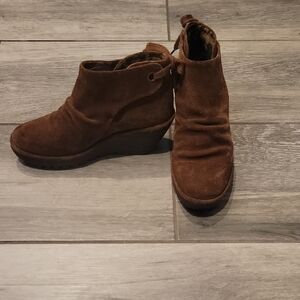 Fly London Brown Suede Wedge Ankle Booties